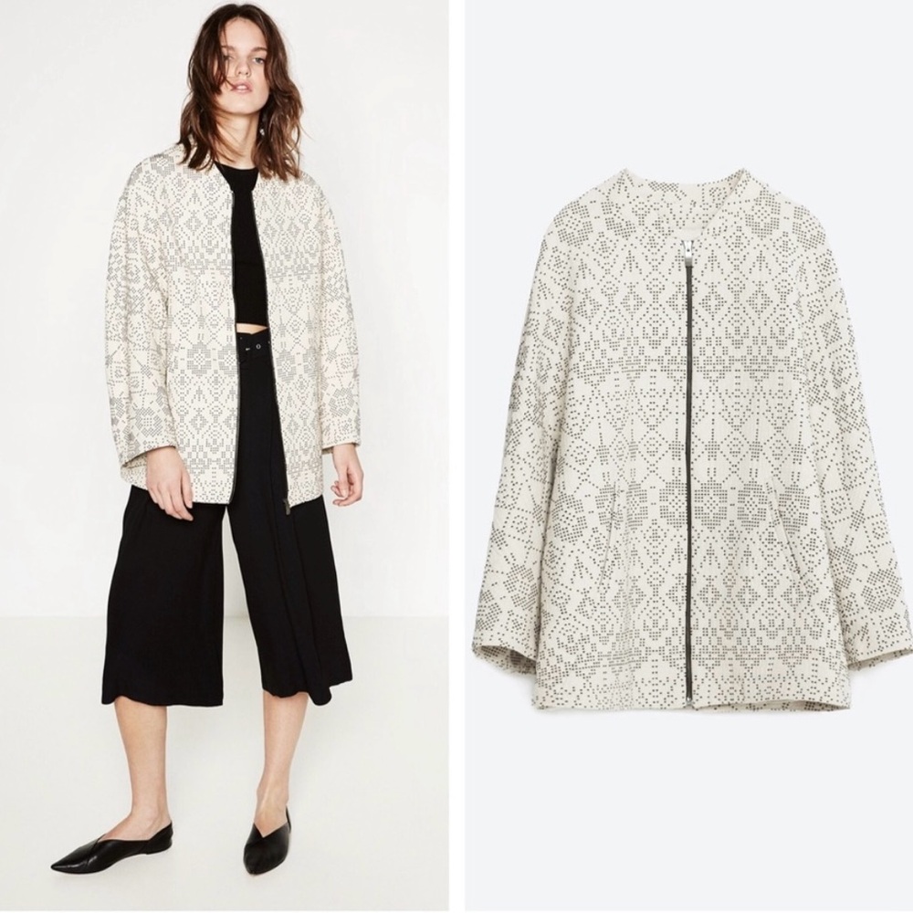 Zara White‎ Patterned Utility Jacket - GUC